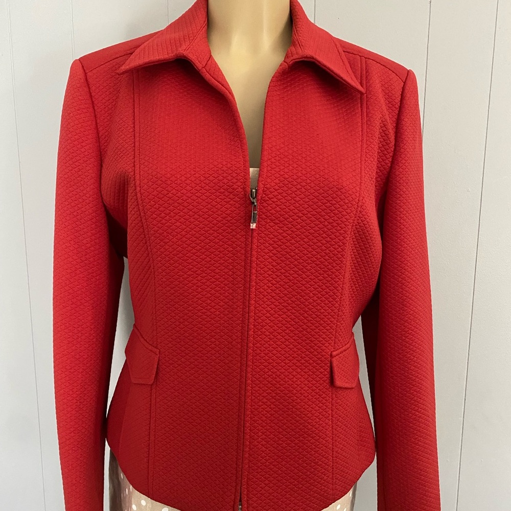 Talbots Red Zip-Front Textured Jacket - image 1